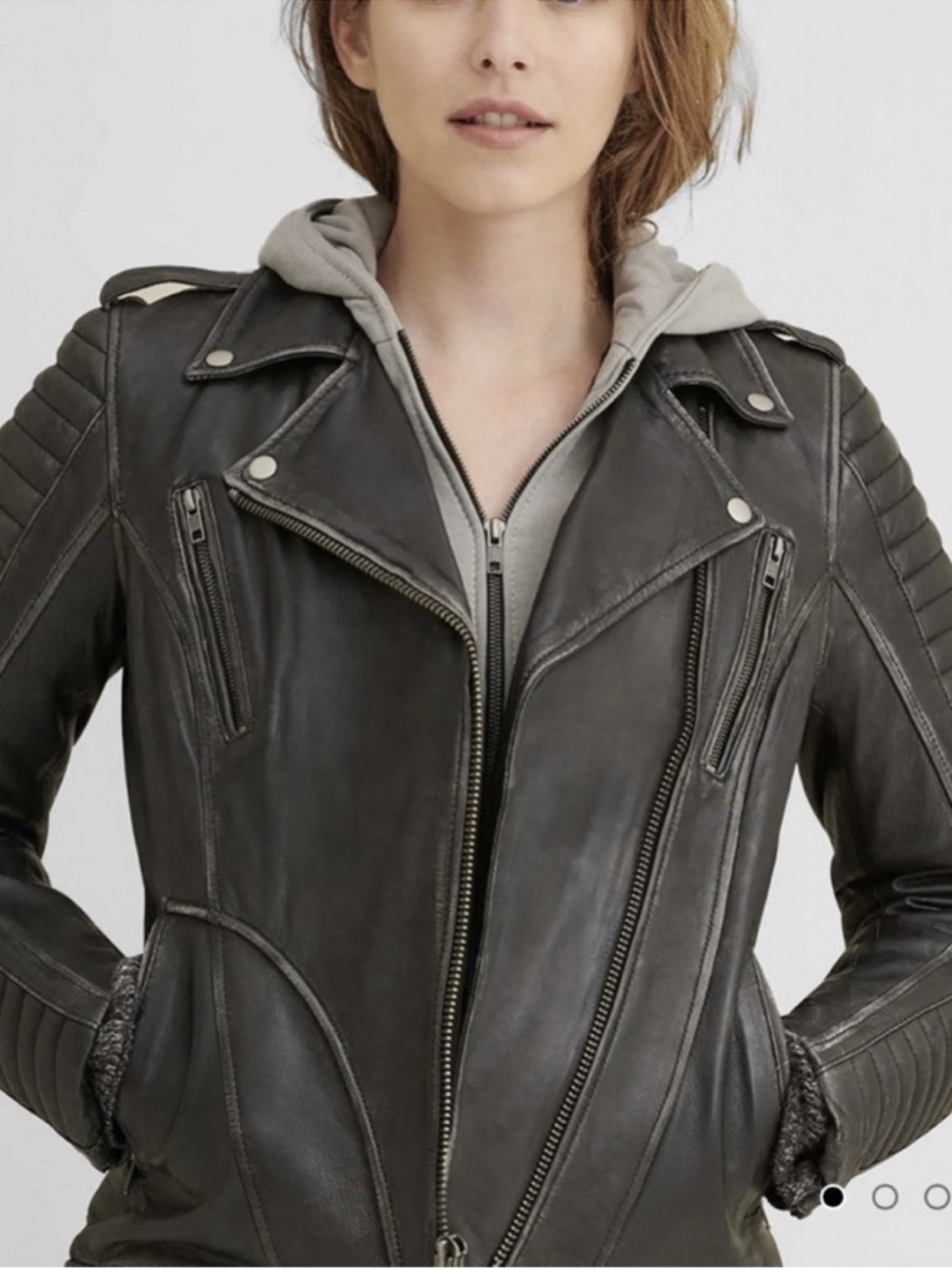 Women's Black Leather Moto Jacket - Brand